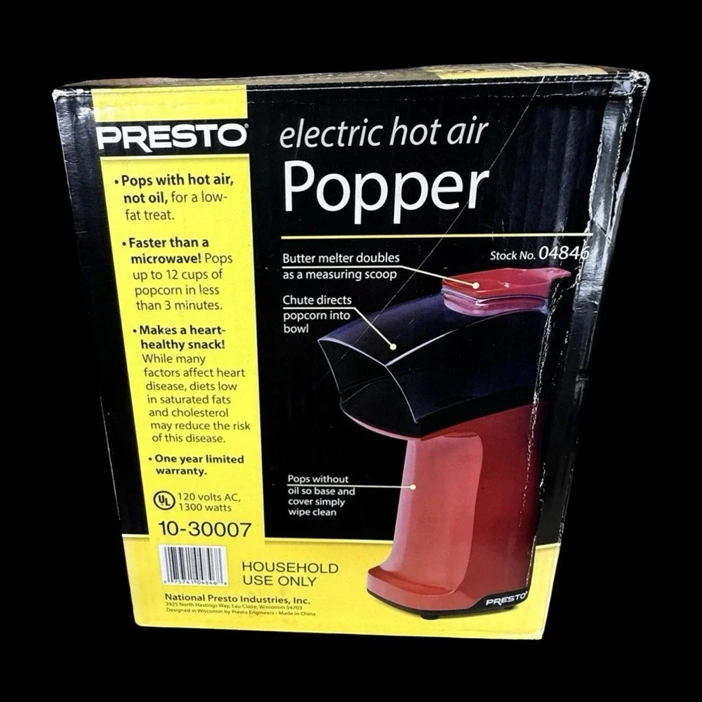 PRESTO 04846 Electric Hot Air Popcorn Popper Red Built In Butter‎ Melter